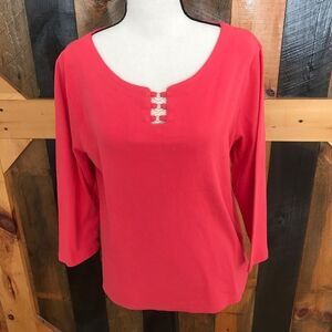 Rafaella 100% cotton 3/4 sleeved top with accents